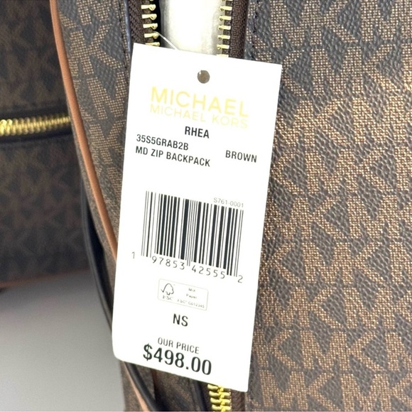 Michael Kors Rhea Medium Signature Logo Backpack Brown Signature - Picture 8 of 8